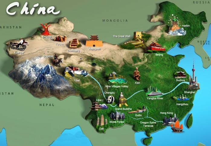 peta China tarikan pelancong