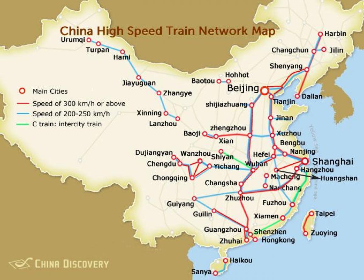 China tinggi kelajuan kereta api peta