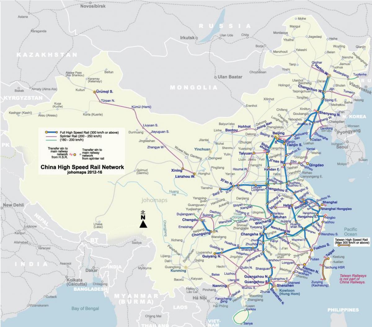 tinggi kelajuan kereta api China peta