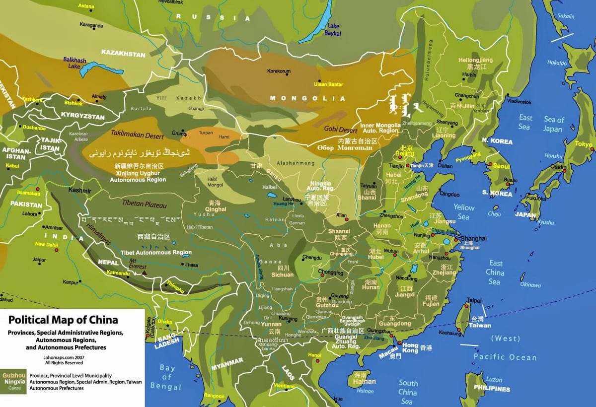 geografi fizikal peta China
