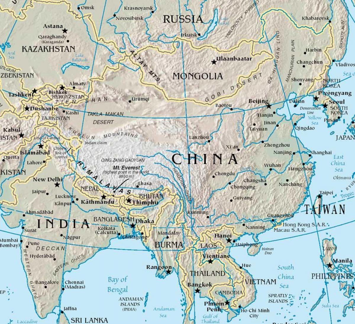 peta China dengan gunung