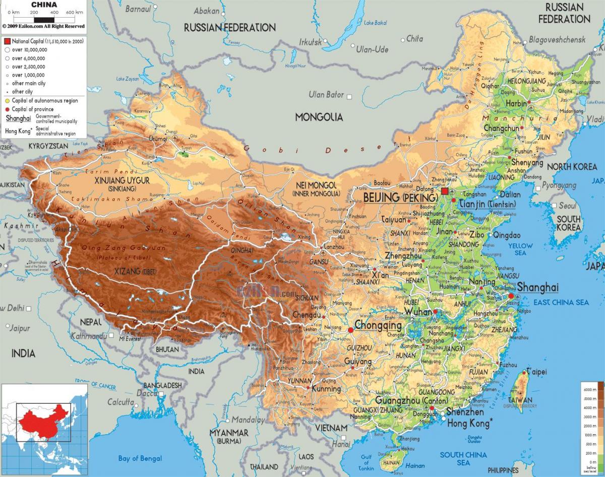 peta China fizikal ciri-ciri