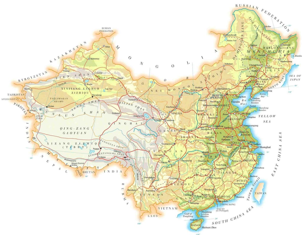 China peta topografi