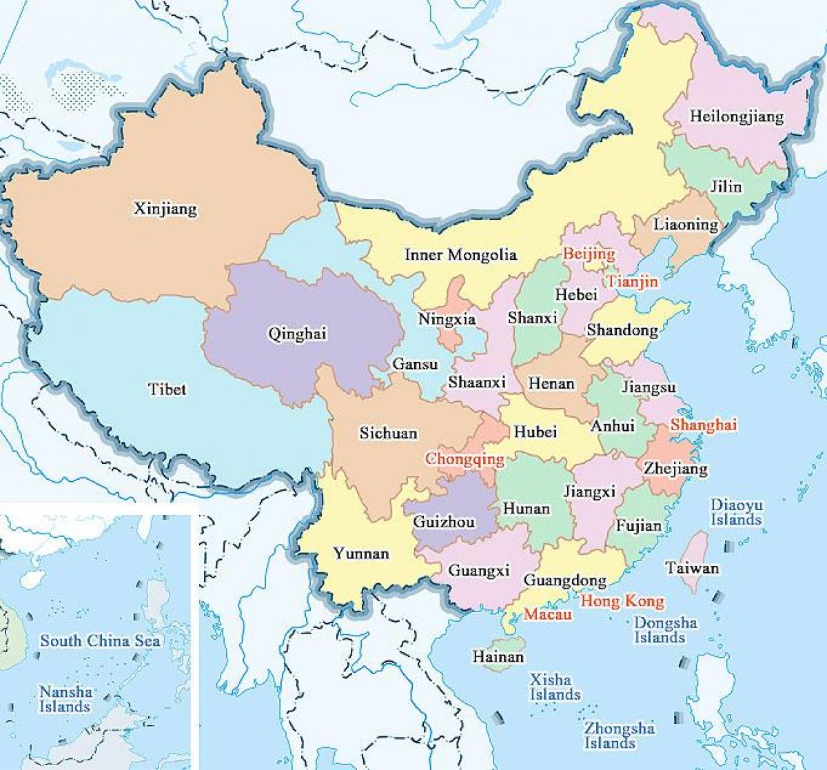 China peta bandar-bandar dan wilayah