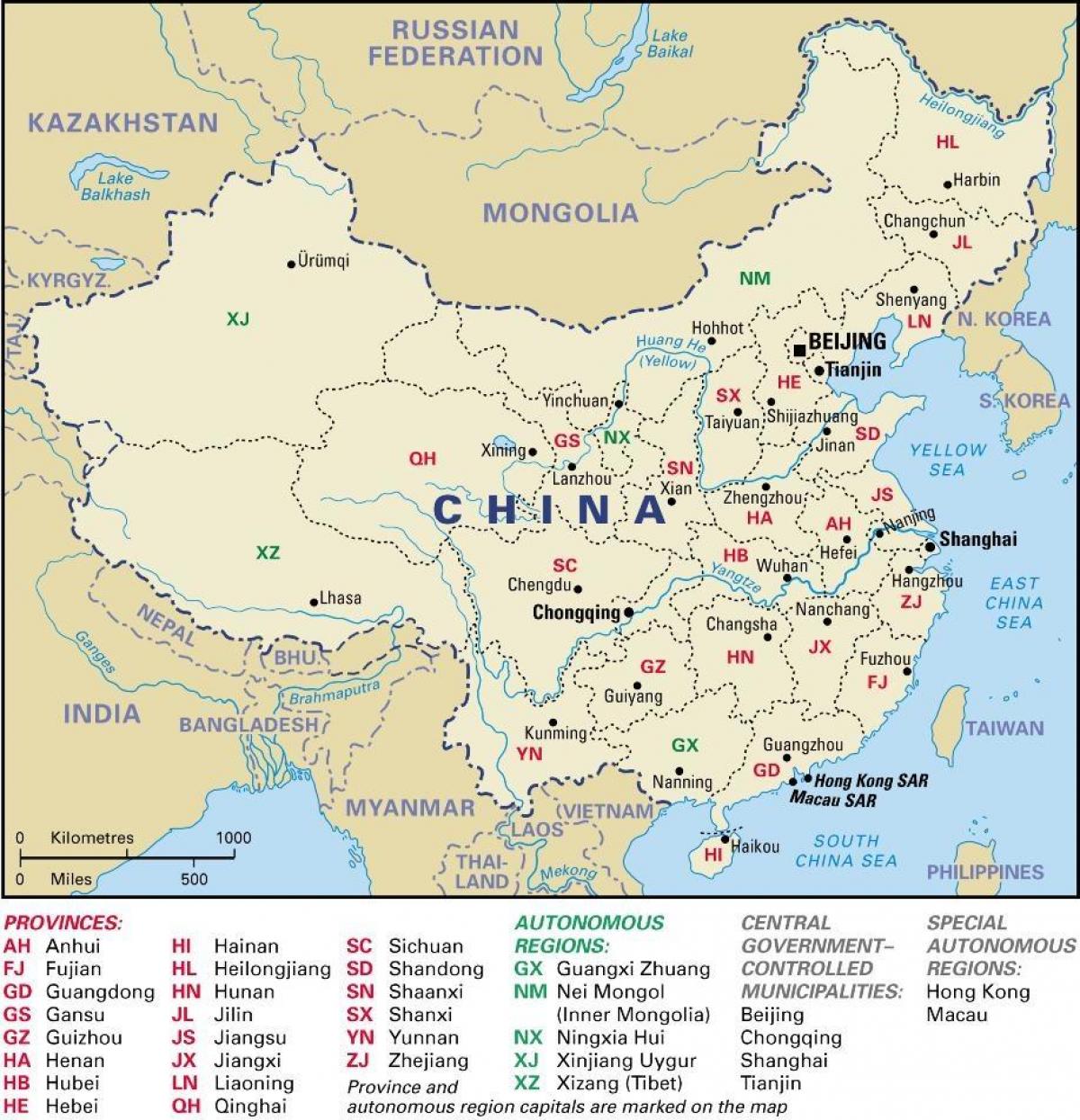 peta wilayah China dan ibu