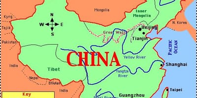 China peta dengan sungai dan gunung