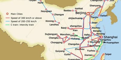 China tinggi kelajuan kereta api peta